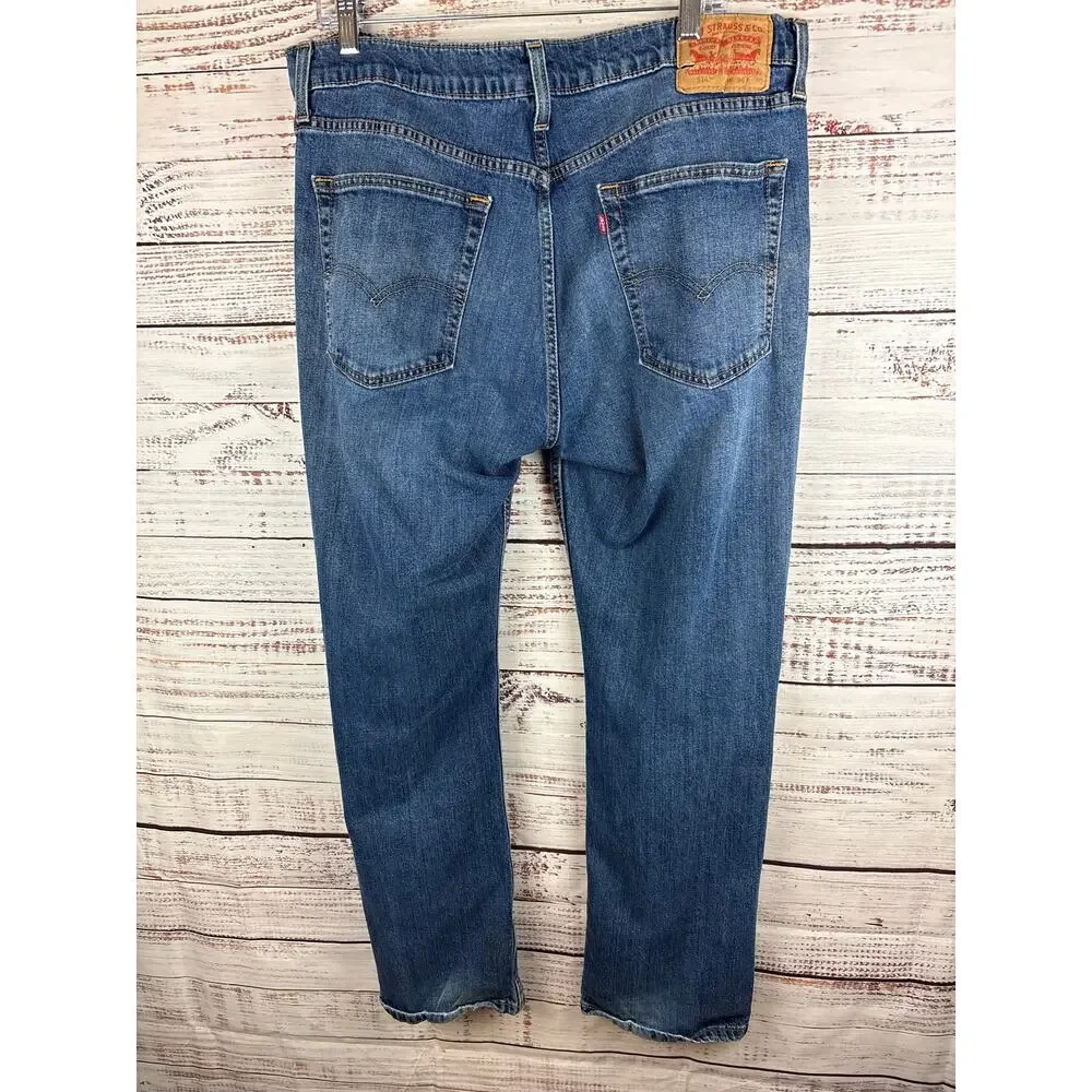 Levis 514 Straight Leg Blue Denim Jeans Work Distressed Relaxed Mens 36x30